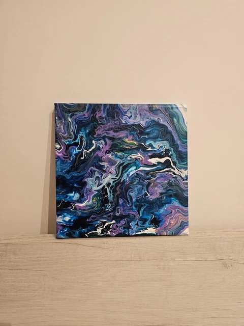QUADRO ASTRATTO POURING ACRILICO SU TELA cm 20X20 fluid painting
