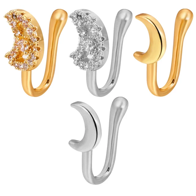 4 pcs Non Piercing Nose Rings Decorative Nose Cuffs Rings Moon Nose Cuffs Rings