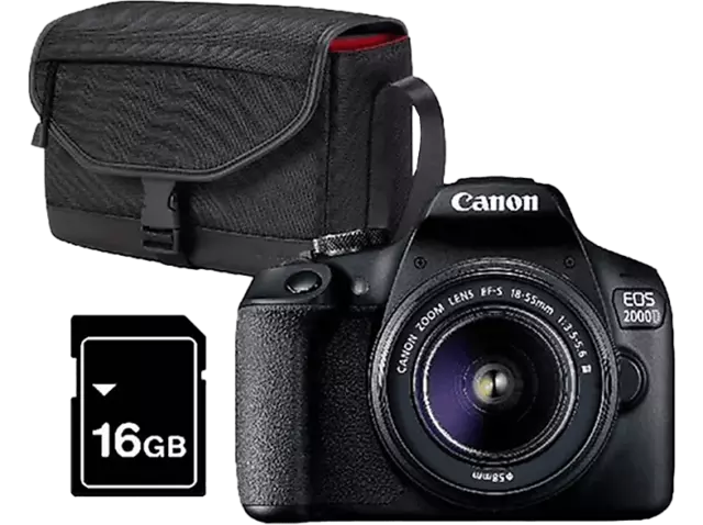 Cámara réflex Canon EOS 2000D, 24.1 MP, FHD, Negro+Objetivo 18-55mm f/3.5-5.6