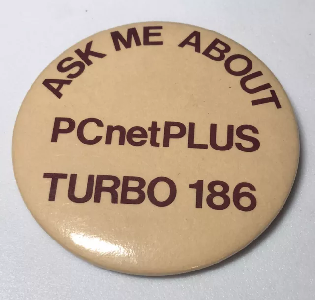 PC Net Plus Turbo 186 Network Computer Tech PCnetPLUS Vintage Button Pin Pinback