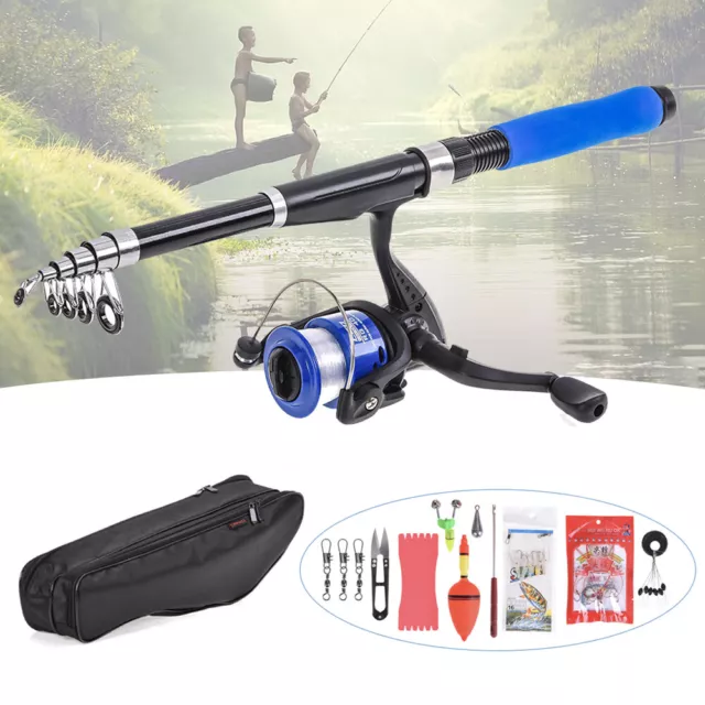 Telescopic Fishing Rod and Spinning Reel Set Baits Hooks Bag Fishing Tackle Kit