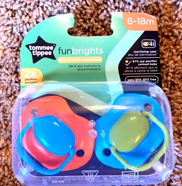 Tommee Tippee Pacifier Lot of 2 Fun Brights Size 6-18 Month