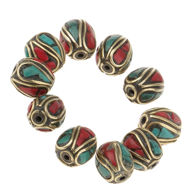 10pcs Tibetan Nepalese Handmade Beads Artisan Turquoise Coral Nepalese Beads