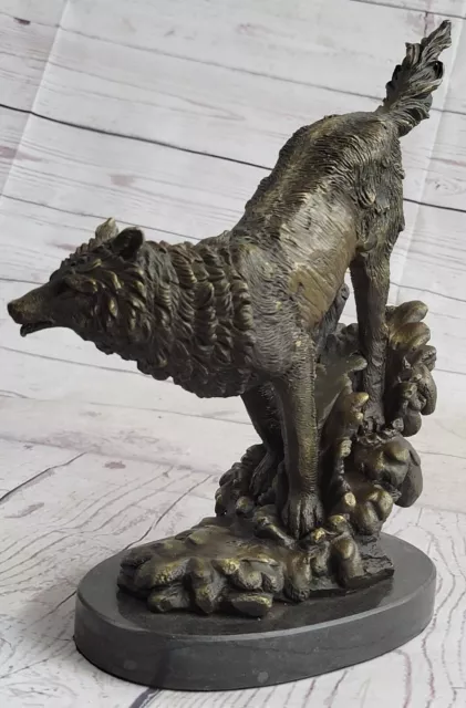 Hand Made Bronze Metal Statue on Marble Western Timber Wolf Coyote Gift