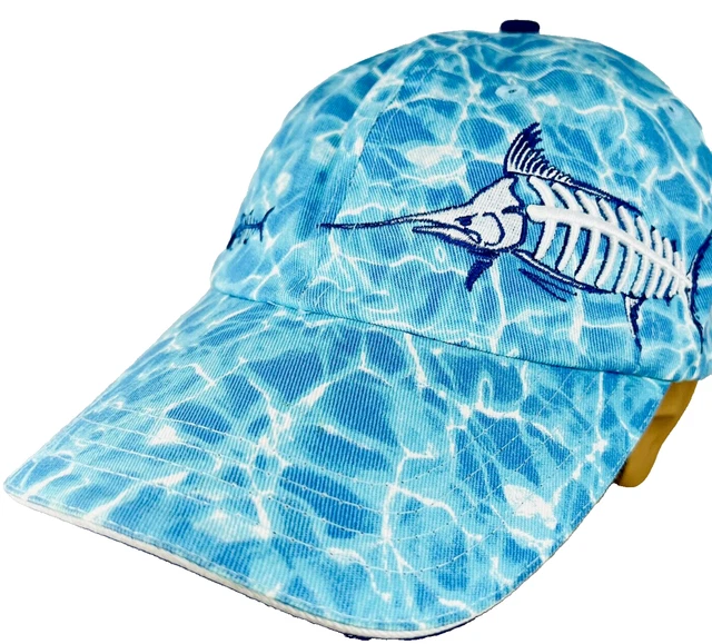 Get Reel Get Fish Baseball Fish Bone Hat Cap Ocean Blue Adjustable