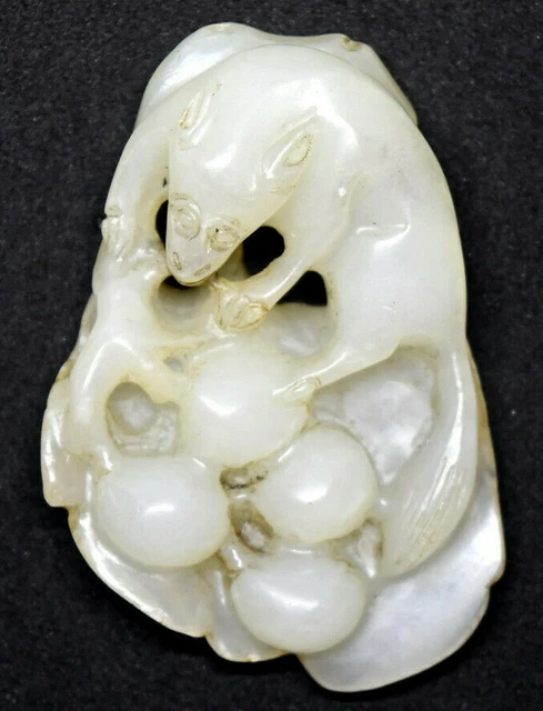 Old Chinese Hand Carved Celadon Jade Bat Figurine