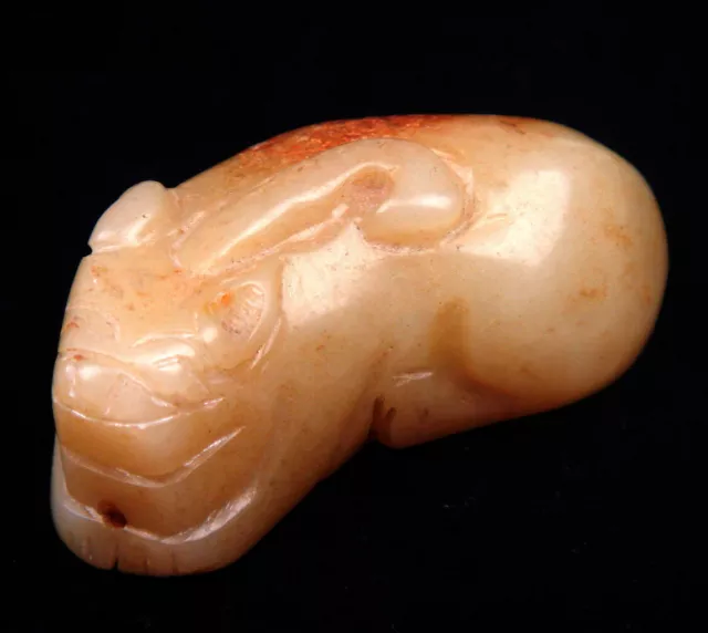 Vintage Nephrite Jade Hand Carved Sculpture Seated Monster Pi-Xiu #02101604