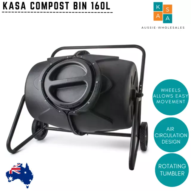 Compost Bin Kitchen Food Waste Recycling Garden Composting Tumbler 190L KASA