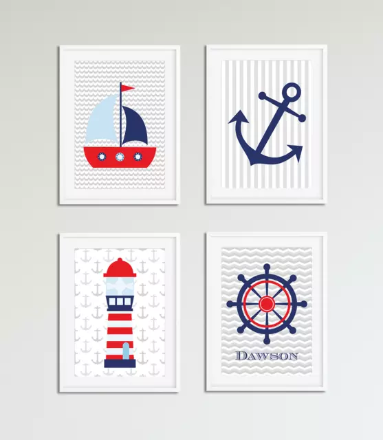 Boys Nautical Bedroom Prints / Pictures, Personalised with Name, Bedroom Nursery