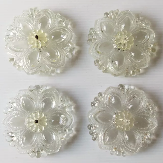 Antique Large Clear Pressed Glass Curtain Tie-Back - Set of 4
