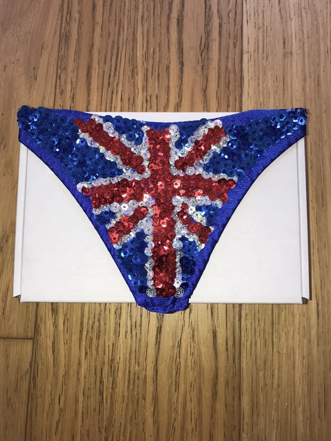 UNION JACK paillettes POSING perizoma BORSA stretch LUCIDA piccola S fatta a mano £150 breve
