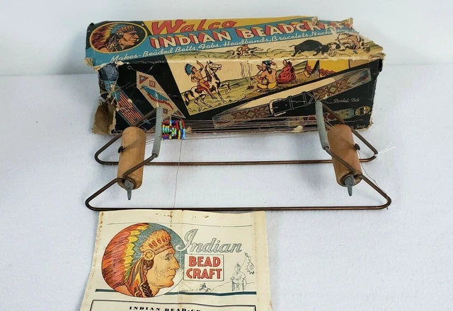 1935 Walco Madera y Metal Ind Beadcraft Telar de Cuentas Hecho en EE. UU. 12" Caja de instrucciones