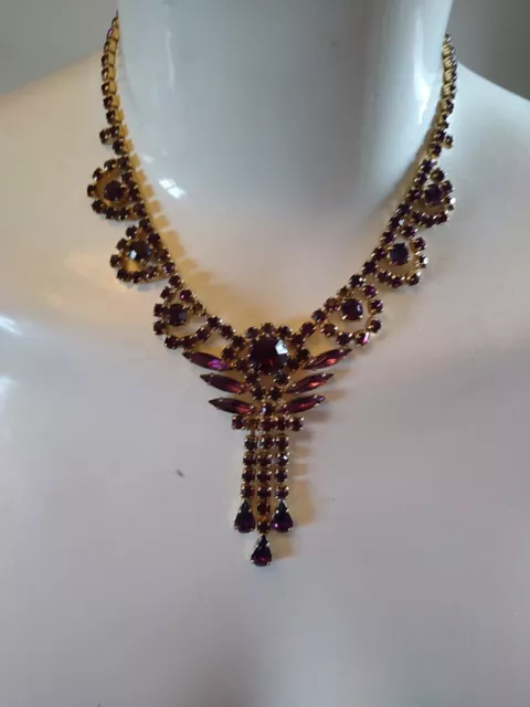 Vintage 1950's Style Goldtone Amethyst Paste  Necklace With Defects