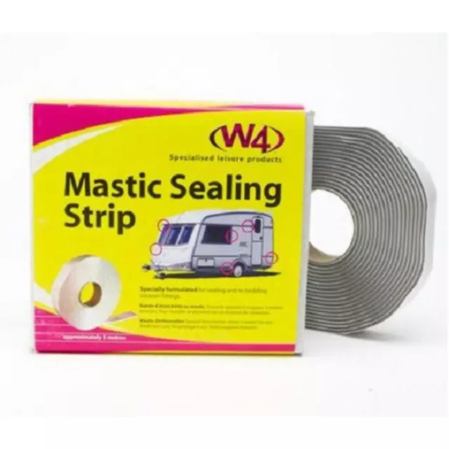 W4 Caravan Motorhome Mastic Sealing Strip 19mm x 5m x 2.5mm Sealant Roll Grey