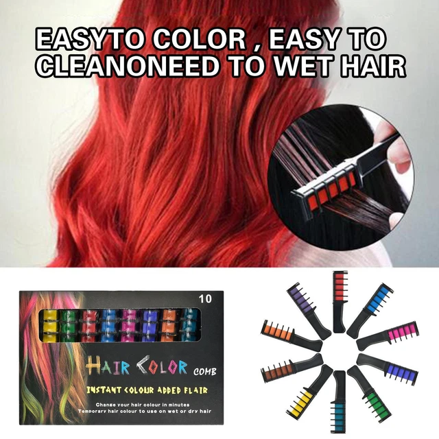 Pelo temporal tiza color cabello peines teñir salón fiesta fans cosplay 10x I7R8