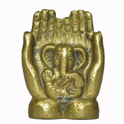 Brass Lord Ganesha Sitting on Palm Idol Beautiful Home Decoration Showpiece