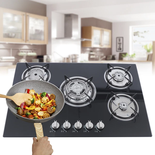30 INCH LPG NG Gas Cooktop Builtin 5 Burner Stove Hob Cooktop Tempered