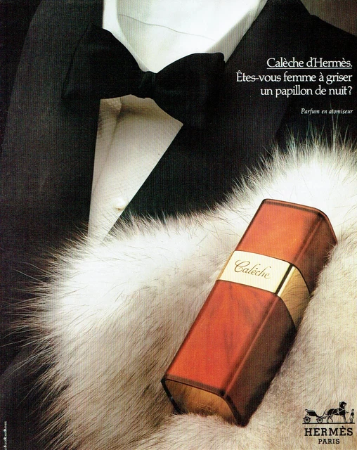 publicité Advertising 0323 1981   Calèche  Hermès   papillon de nuit   parfum