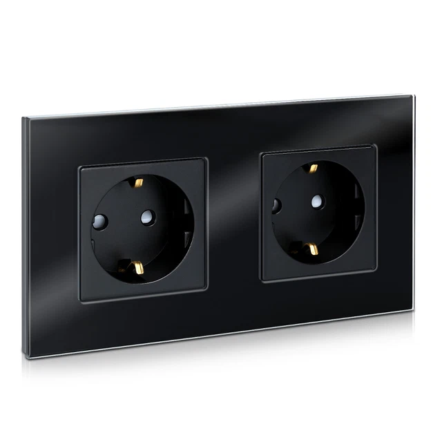 Prise Murale Double En Verre Trempé - Blanc, 220/230V, Longueur 172mm, Neuf