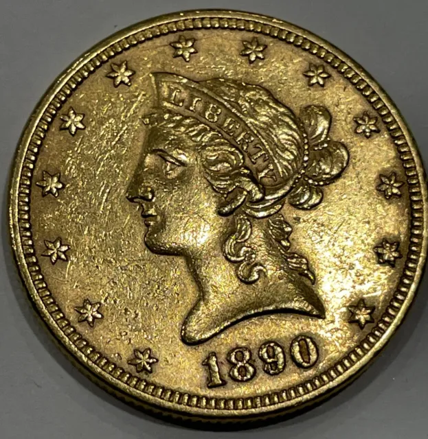 1890 -TEN ($10) DOLLAR EAGLE - 90% GOLD - ONLY 57,980 MINTAGE - 16.718 grams