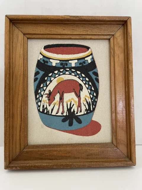 Vintage Glazed Pueblo Pottery Native American 7" Sand Painting By Rainbow Way