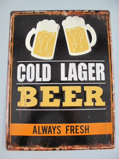 9977767 Murale Targa di Latta Vintage Freddo Camp Birra Rilievo 40x30cm