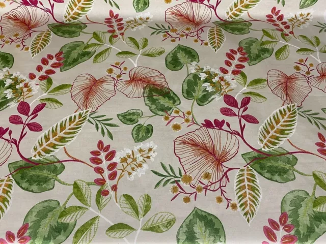 Cassis Palm Leaves  Cotton Pinks / Greens Roman Blind/Curtain/Upholstery Fabric