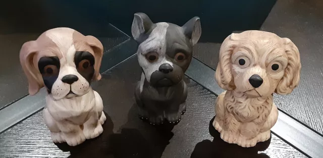 Vintage 1970's  Mold Ceramic 3 Dog Set with French Bulldog Cocker Spaniel Beagle