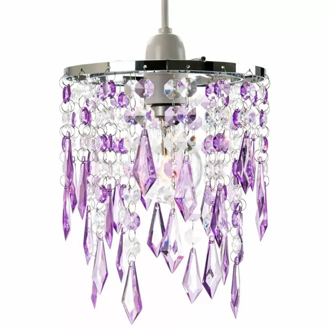 Modern Waterfall Design Pendant Shade with Clear/Purple Acrylic Drops and Bea...