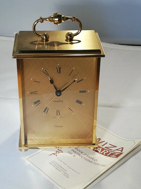 Orologio da tavolo con sveglia Swiza 9 al quarzo vintage Ottone anni '60 Swiss 