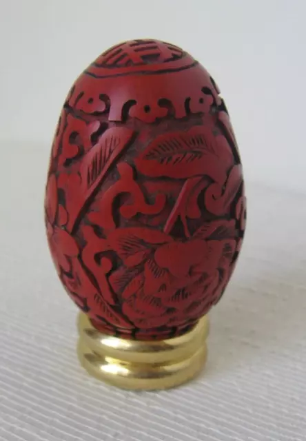 FRANKLIN MINT Cinnabar Red Carved Egg - Gold Metal Stand - NO BOX - Asian Theme
