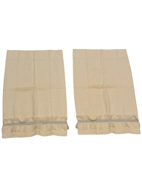 Vintage Bath towels embellished lace cream with blue stripe decorative hand