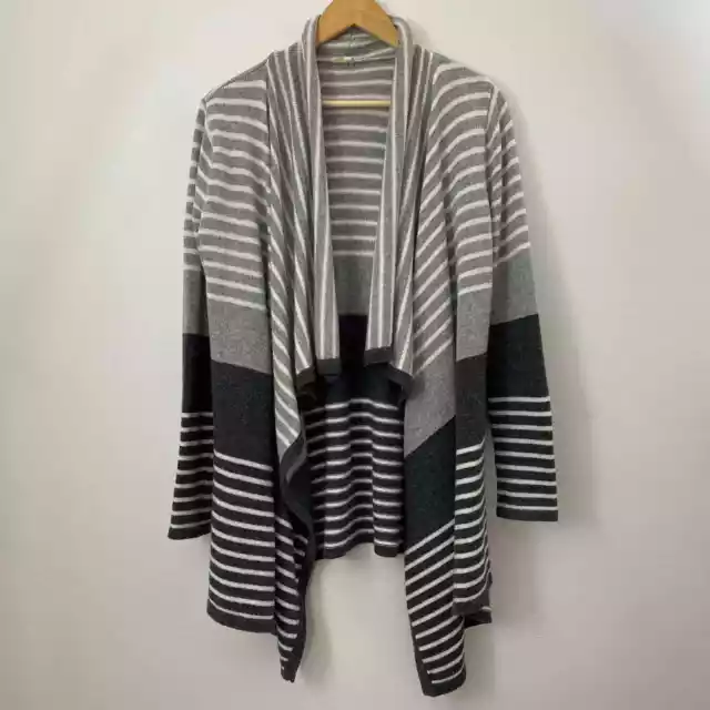 Mystree Sweater Womens Small Draped Cardigan Open Front Striped Gray