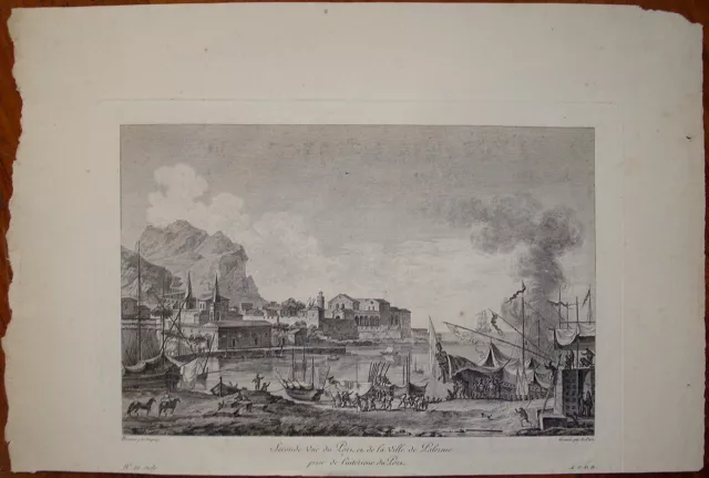 Stampa antica veduta Palermo Saint Non 1781 porto monte pellegrino prima ediz.