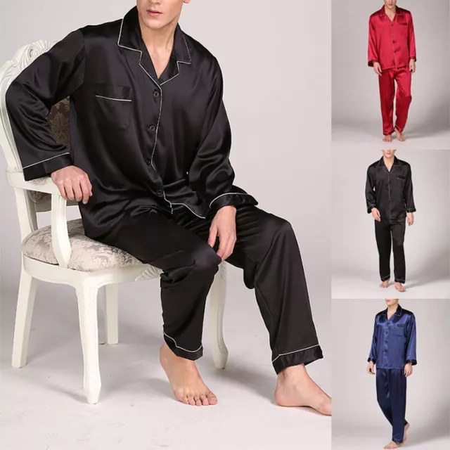 Mens Silk Satin Pajamas Set Pyjamas Luxury Set Long Sleeve