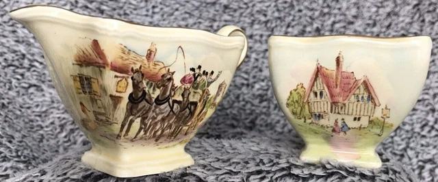 Royal Winton Grimwades Happy Days Creamer & Open Sugar England Hand Painted
