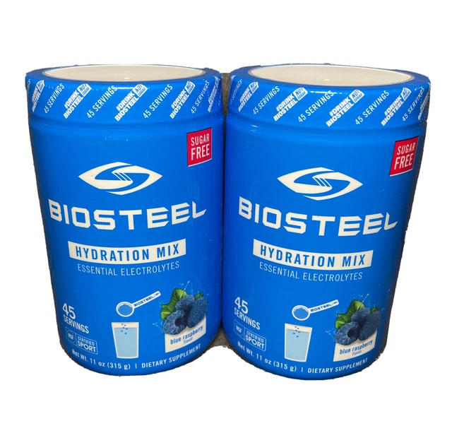 Mezcla de hidratación frambuesa azul 45 porciones biosteel EXP 4/23 lote de 2 sin azúcar