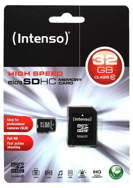 32 GB MicroSDHC Micro SD Speicherkarte mit SD-Adapter Intenso Class 10 Highspeed