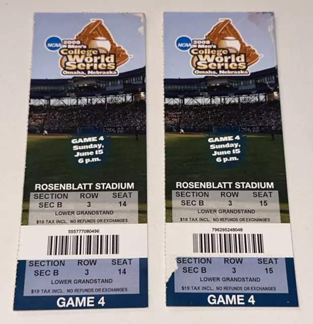 6/15/08 NCAA Baseball College World Series #4 Ticket Stub LSU UNC FSU U MIAMI