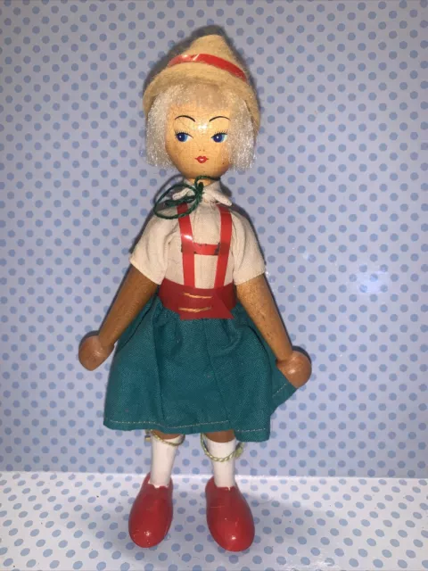 1 Antique Girl Doll Vintage and Rare Carved Wooden Polish Peg Doll Girl Adorable