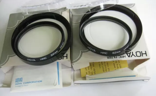 2 HOYA HMC UV (0) 52 mm filtro de lente para cámara VINTAGE atornillado lente y estuche japonés