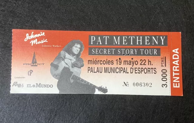 Entrada Ticket Concierto Pat Metheny Secret Story Tour Barcelona 1993.