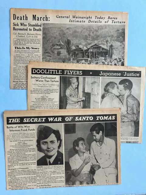 LOT OF 3 Newspapers 1945 PERSONAL ACCOUNTS Doolittle Flyers, BATAAN, Santo Tomas