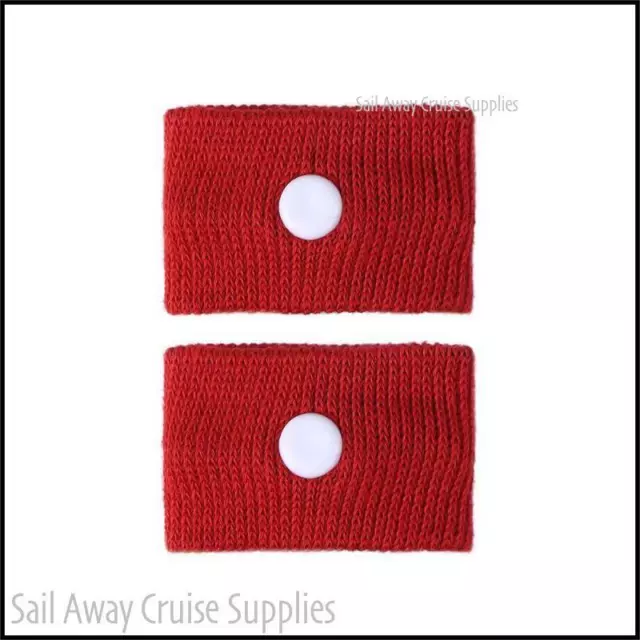 2x Anti Nausea Wrist Bands. RED. Travel, Car, Sea, Fly, Motion, Morning Sickness
