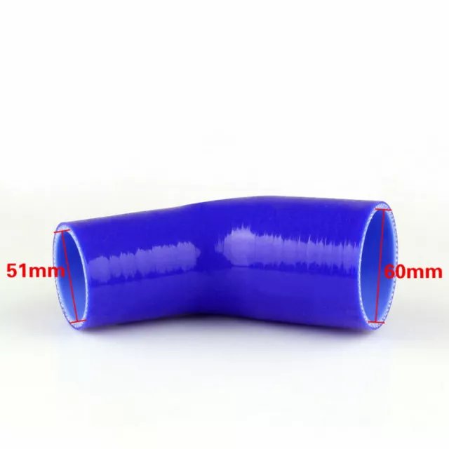 Elbow 45 Degree 51mm 60mm Silicone Tuyau Coupler Intercooler Turbo Intake Blue A