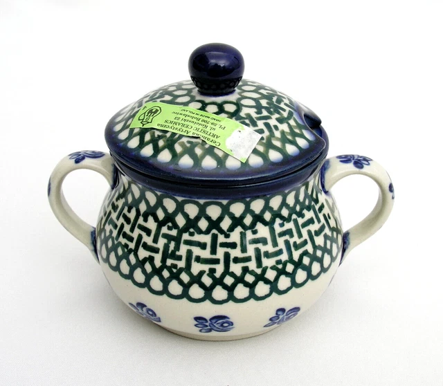 BOLESLAWIEC HAND MADE POLISH POTTERY - SUGAR BOWL w/ LID - EXCELLENT CONDITION