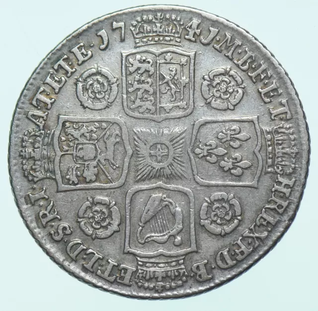 SCARCE 1741/39 GEORGE II SILVER SHILLING, ROSES IN ANGLES, 41 OVER 39 aVF