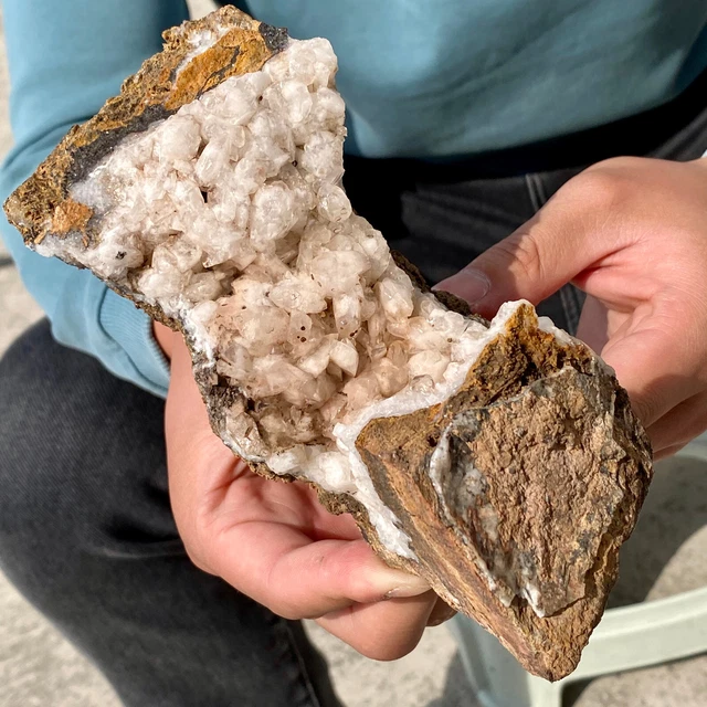 1.65LB Black carbon and sand mixed in quartz crystal cluster