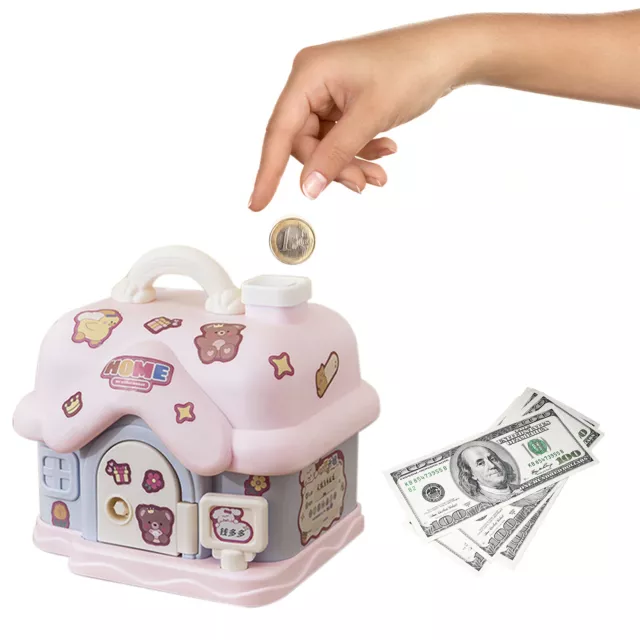 Kawaii Piggy Bank Money Banknote Box Coin Saving Jar with Lock Home Decor (F)