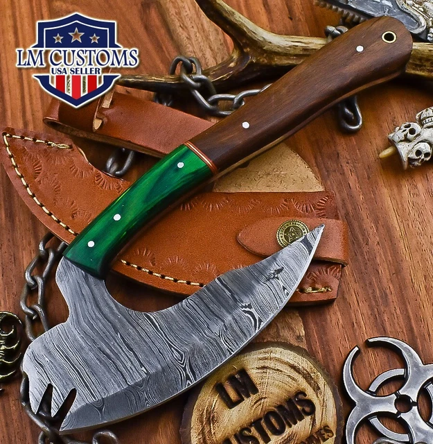 CUSTOM CLEVER Chopper Axe Knife Twist Damascus Walnut Wood